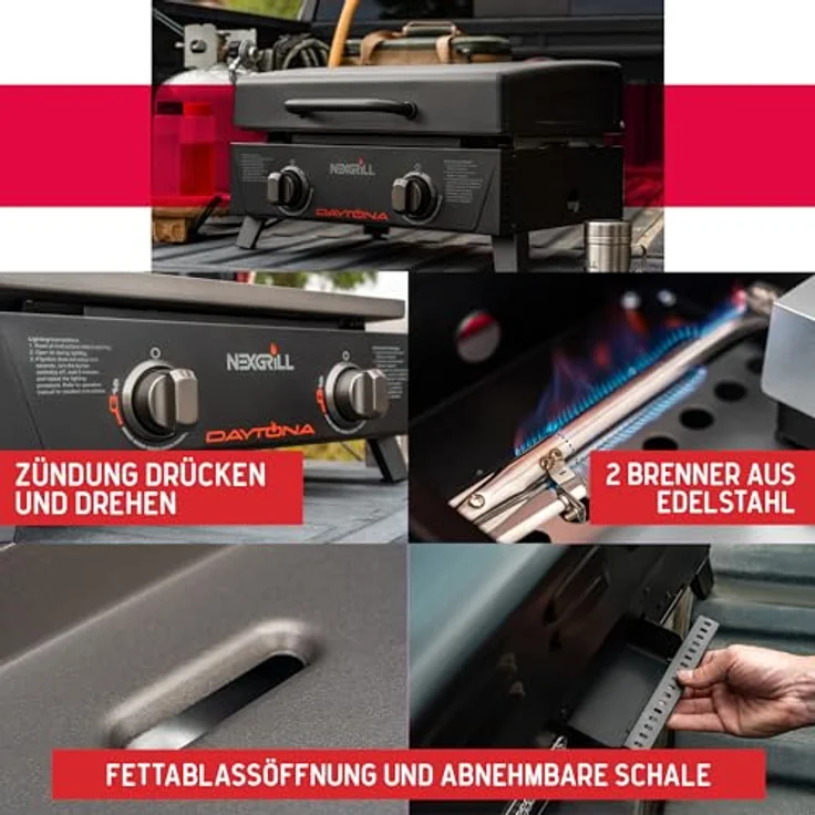 Nexgrill 2-Brenner Tabletop Plancha, kompakter Gasgrill mit keramikbeschichteter Grillplatte, 5,86 kW, ideal für Camping und Outdoor BBQ – Bild 4