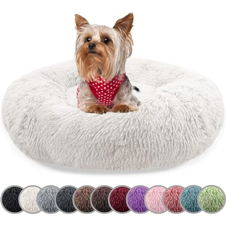 bluzelle Hundebett für kleine Hunde & Katzen, 50cm Hundekissen Rund Donut Kissen Hundekorb Plüsch, Katzenbett Flauschig Katzenkissen Waschbar rutschfest Weich, Cream – Bild 1