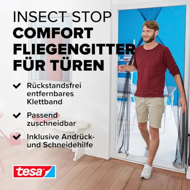 tesa Fliegengitter COMFORT für Türen, 2 x je 0,65 m x 2,20 m – Bild 2