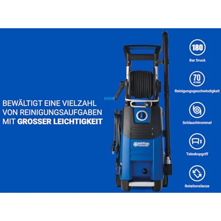 Nilfisk Premium 200-15 Hochdruckreiniger 15 m Schlauch Schlauchtrommel 200 bar Aluminiumpumpe Profi – Bild 2