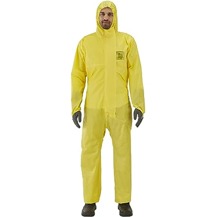 Ansell AlphaTec 2300 Model 132, Einweg-Schutzanzug mit Kapuze, Chemikalienschutz Type 3/4/5, Wasserdichter Arbeits-Overall, Einmal-Schutzkleidung Herren Damen, Gelb, Größe M (1 Stück) – Bild 1
