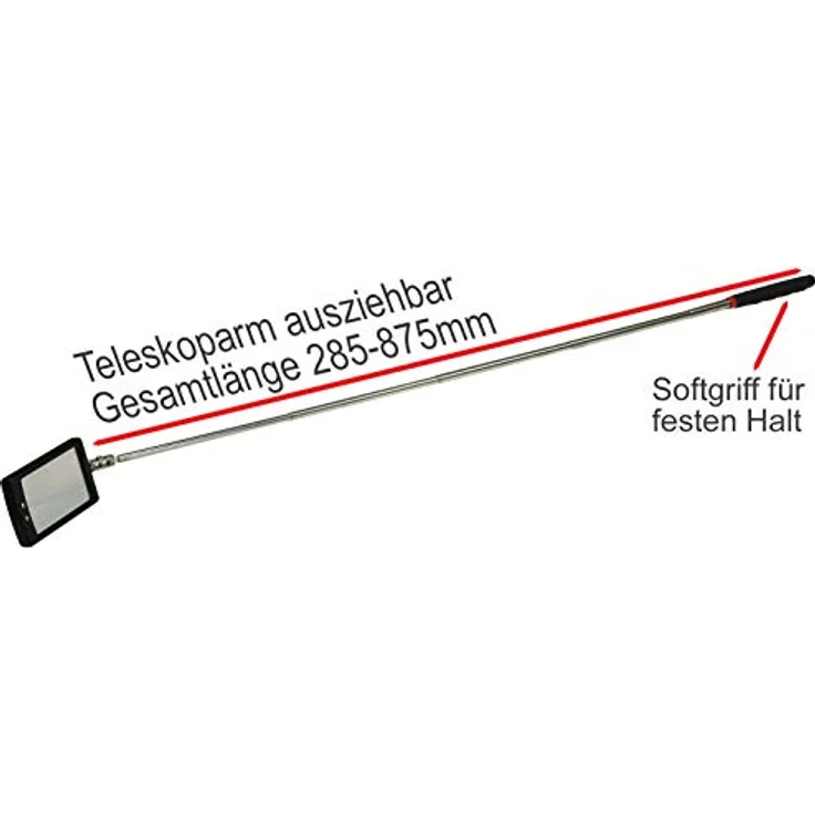 Teleskop Spiegel mit LED Beleuchtung Gesamtlänge 28,5-87,5cm Spiegel 65x40mm – Bild 4
