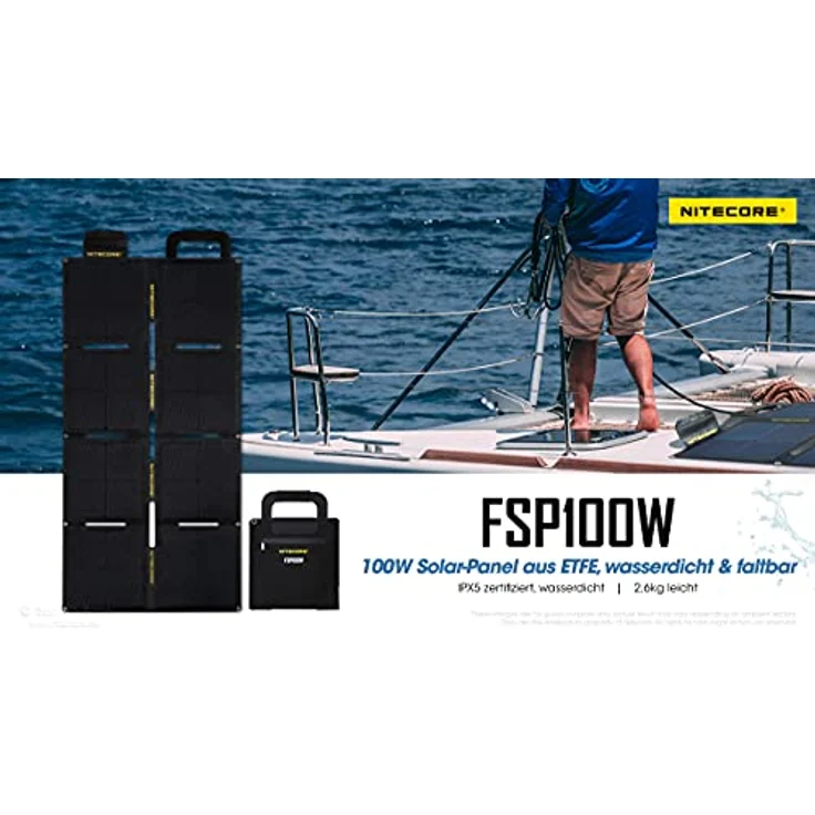 Nitecore FSP100WIPX5, 100W Solarpanel mit faltbarem Design, IPX5 Spritzwasserschutz, 2.60 kg – Bild 3
