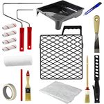 Malerset Streichset Farbrolle Farbwalze Pinsel Spachtel Farbwanne Abtropfgitter Abdeckfolie Kreppband Cutter Maler Set 17tlg.
