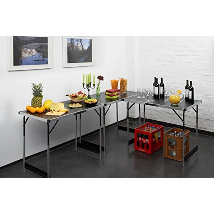 Meister Multifunktionstisch 3-teilig - 30 kg Tragkraft je Tisch (100 x 60 cm) - 4-fach höhenverstellbar - Klappfunktion - Party Tisch - Tapeziertisch - Flohmarkttisch - Beistelltisch – Bild 8