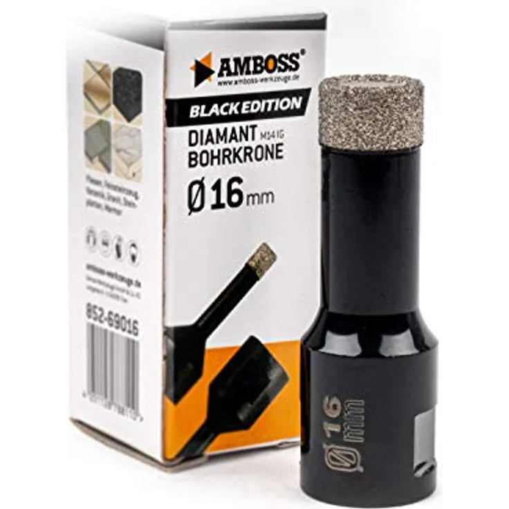 Amboss - Diamant Bohrkrone 16 mm (M14) für Winkelschleifer | Geeignet für Feinsteinzeug, harte Fliesen, Granit etc.