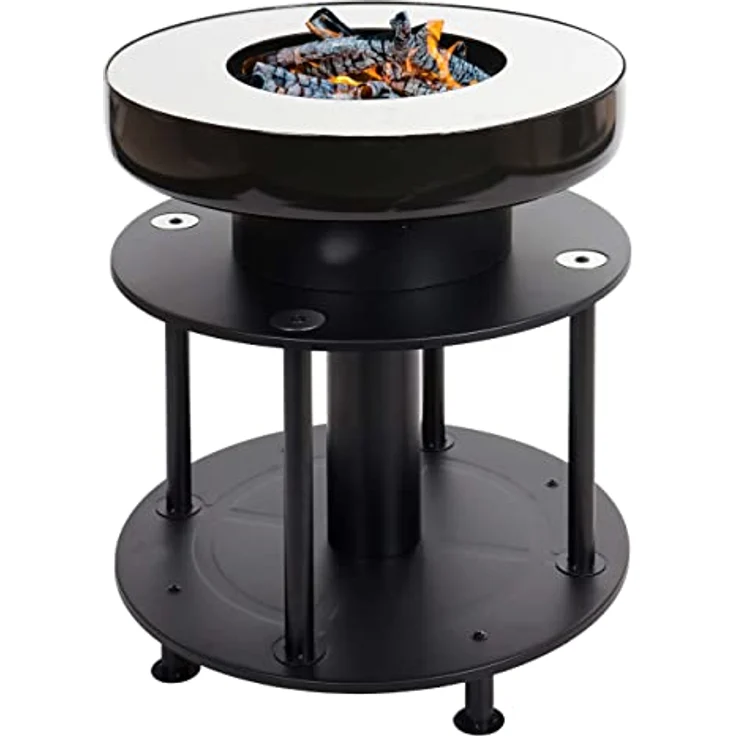 Mendler Feuerschale mit Grill HWC-K95, Edelstahl Emaille Ø 56cm schwarz, großzügige Grillplatte und zusätzliche Ablageflächen – Bild 1