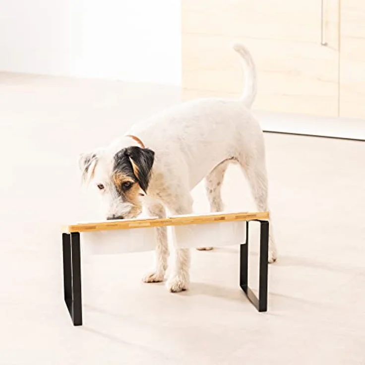 Navaris 2X Fressnapf aus Keramik mit Metall Ständer - Katzennapf Hundenapf 2 Stück im Set - Erhöhter Futternapf Katze Hund - Napf in Schwarz Natur – Bild 2