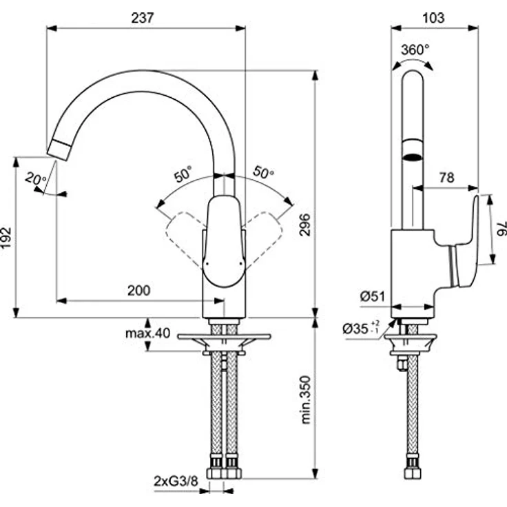 Ideal Standard B1727AA Küchenarmatur, chrom, mit schwenkbarem Auslauf und EKO Kartusche – Bild 4