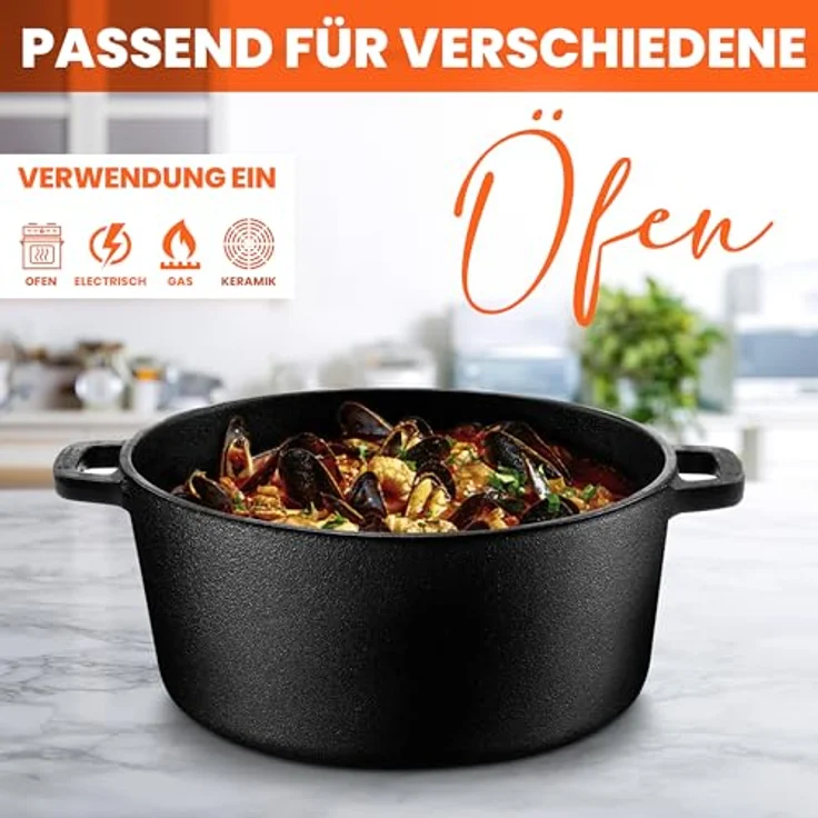 KICHLY 2 in 1 Gusseisen Dutch Oven, Vorgewürzter 5 QT mit Grillpfannendeckel – Ideal zum Brot Backen, Kochen, Braten, Schmoren & Grillen im Innen- und Außenbereich – Bild 5