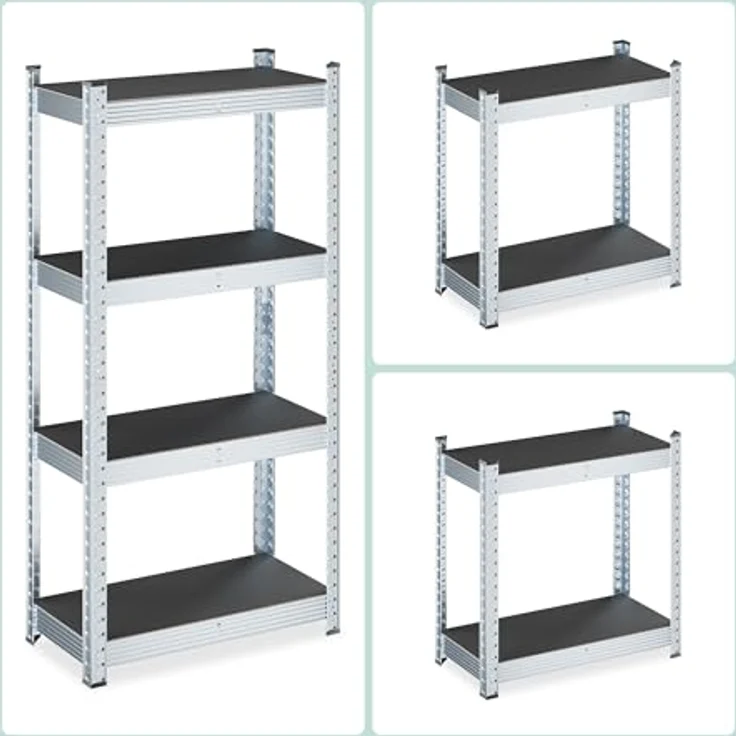 Relaxdays Schwerlastregal, verzinkter Stahl, HxBxT: 120 x 60 x 30 cm, 700 kg Tragkraft, schwarz/Silber, für Keller & Garage – Bild 5