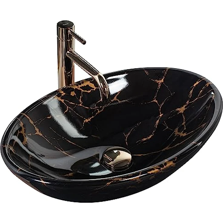 wohnwerk.idee Aufsatzwaschbecken Waschbecken Pamela Black Marble Shiny Marmoroptik 53x33cm – Bild 1