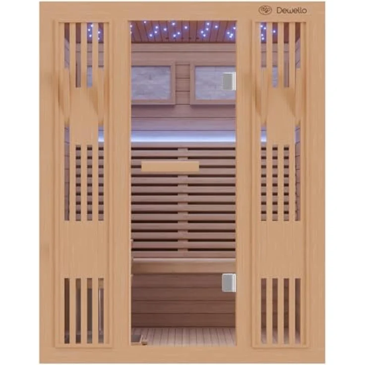 Dewello Sauna MINTO 150x130 Finnische Sauna, 3 Personen, Saunaofen Harvia 4,5KW, BxTxH: 150 x 130 x 190 cm – Bild 6