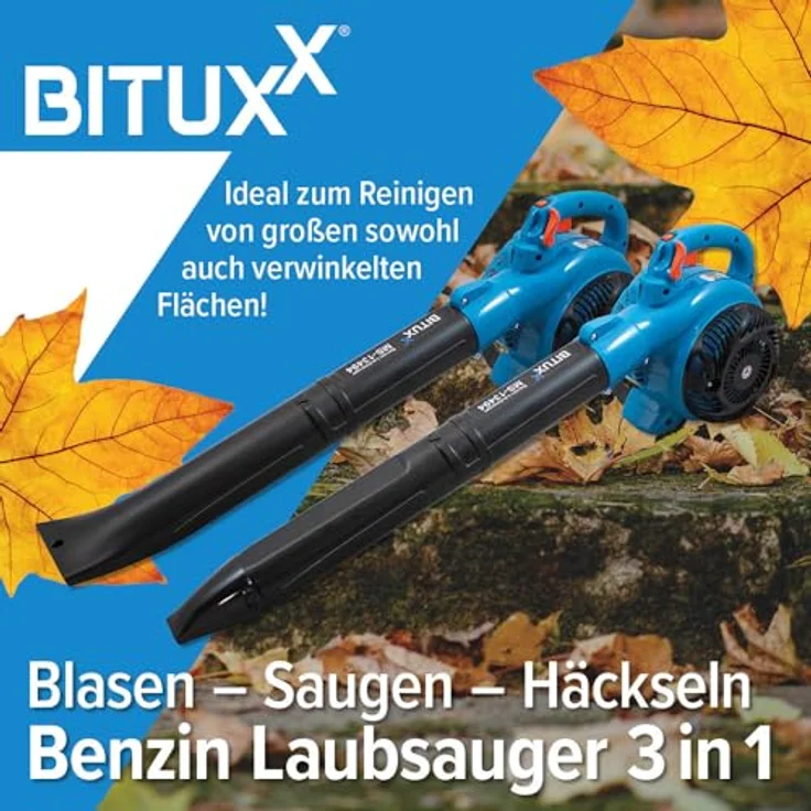 Bituxx MS-13494, 3in1 Benzin Laubsauger/Laubbläser/Laubhäcksler, leistungsstarker 25,4 ccm Motor, 50 L Laubsackvolumen, Blau – Bild 6
