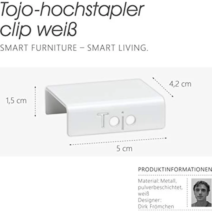 Tojo Griff clip (1-St), U-förmiger Regalverbinder für hochstapler Regale, weiß/antrazit – Bild 2