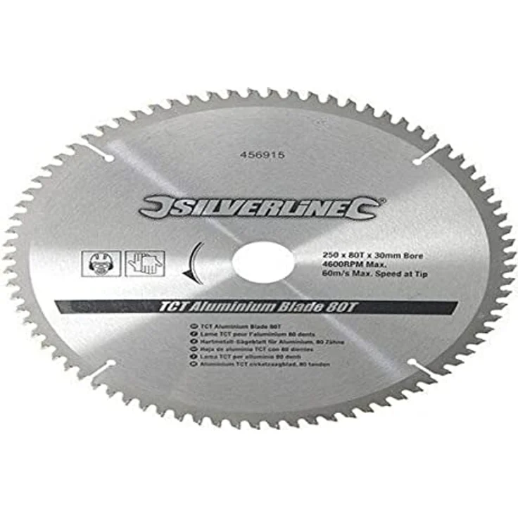 Silverline Hartmetall-Sägeblatt für Aluminium, 80 Zähne, 250 x 30, Reduzierringe: 25, 20 u. 16 mm – Bild 2