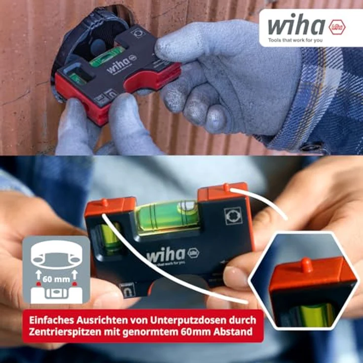 Wiha Mini Wasserwaage Pocket 10 cm, Magnet Wasserwaage mit 4-Ring-Libelle und vertikaler Libelle für präzises Ausrichten, ideal für Elektriker und Steckdosenmontage – Bild 4