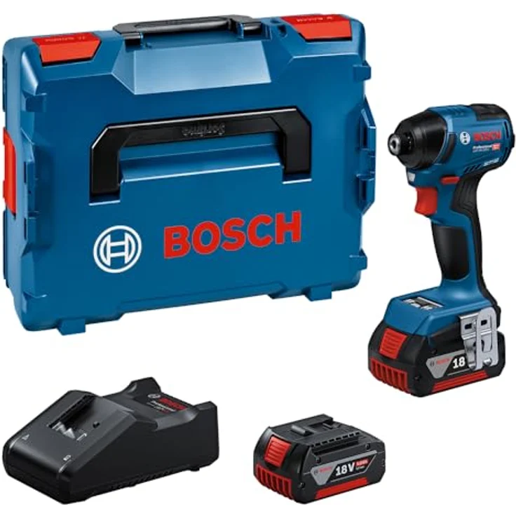 Bosch Professional 18V System Akku Drehschlagschrauber GDR 18V-220 C, bürstenloser Motor, 220 Nm Durchzugskraft, inkl 2x 5.0Ah Akku, Ladegerät GAL 18V-40, Connectivity-Modul, L-BOXX – Bild 1