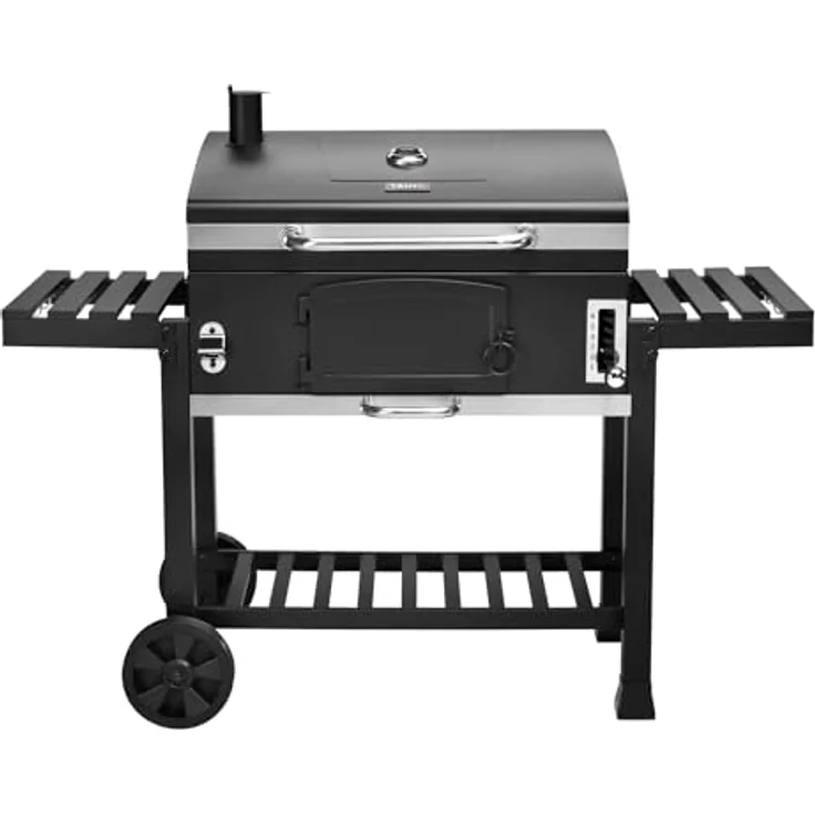 TAINO HERO XXL Smoker Holzkohlegrill Set, mit Abdeckhaube, Grillplatte und höhenverstellbarer Holzkohle-Wanne, 142 x 46 x 111 cm, inkl. Thermometer und klappbaren Seitentischen – Bild 3