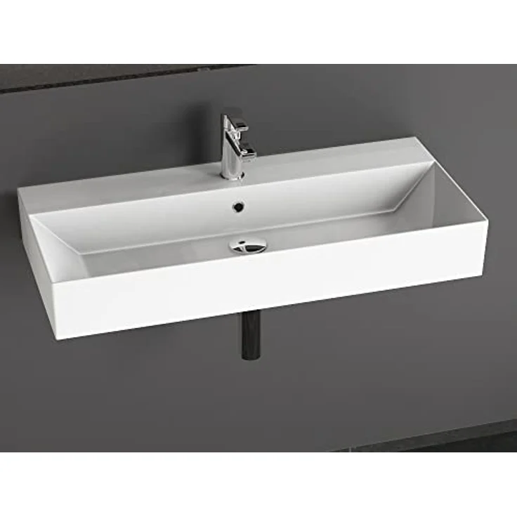 Aqua Bagno | Eckiges Design Waschbecken, hochwertige Keramik, Aufsatzwaschbecken, dünner Rand, Badezimmer | 900 x 420 mm – Bild 2