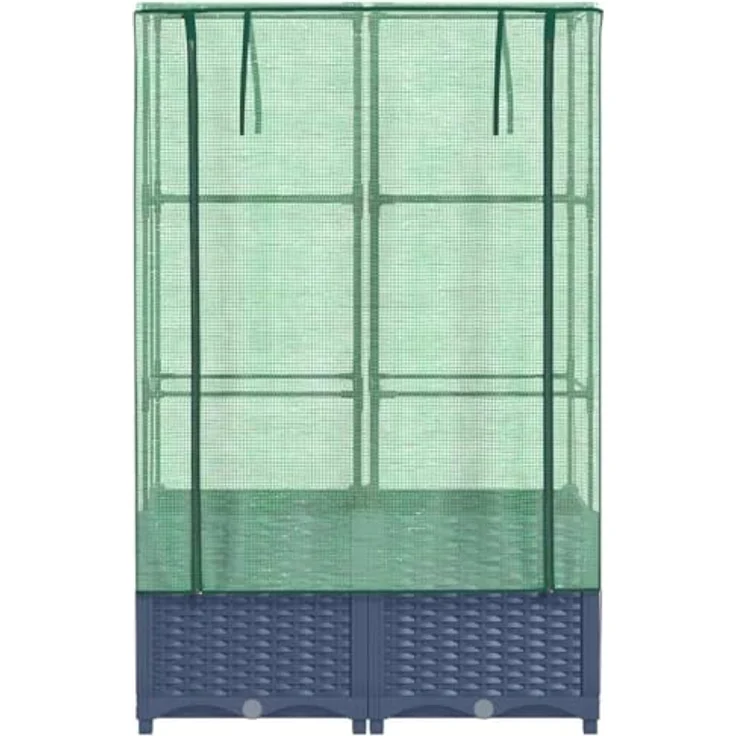 vidaXL Hochbeet Hochbeet mit Gewächshaus-Aufsatz Rattan-Optik 80x40x138 cm (Dunkelgrau) – Bild 7