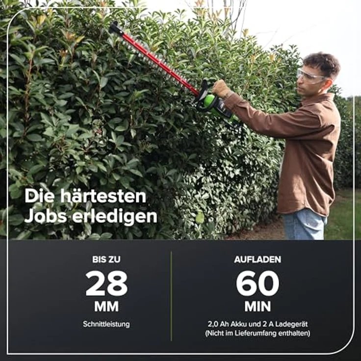 Greenworks Heckenschere, drahtlose Doppelmesser-Heckenschneider, 66 cm, bis 28 mm, 3400 SPM, ohne Akku – Bild 3