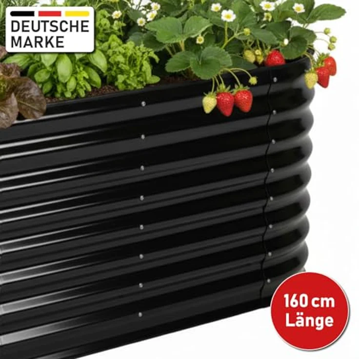 BRAST Hochbeet Metall Julia 160x80x80cm, verzinkt und rostfrei, wetterfest, ovale Form, inkl. umfangreichem Zubehör, Schwarz – Bild 3