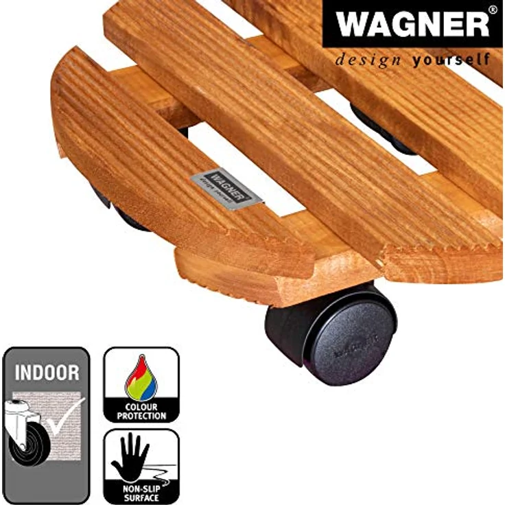 WAGNER Pflanzenroller Country Ø 30 cm I Pflanzenroller für den Innenbereich, Kastanie I Rutschsicheres Rollbrett I Kübelroller aus Holz I Tragkraft 100 kg I Made in EU ? 20018201 – Bild 5