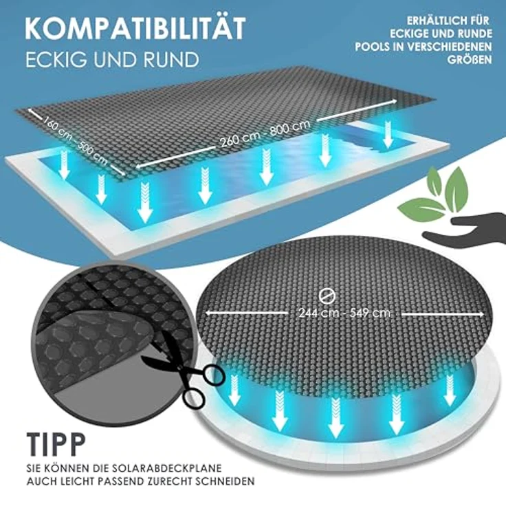 KESSER Pool Solarabdeckplane Rund Ø 244 cm | Solarfolie Stärke 120 µm | Solarabdeckung Solarplane zuschneidbar |Poolsolarplane Solar Folie Poolheizung für Wassererwärmung Wärmeplane Schwarz, Ø 488 cm – Bild 3