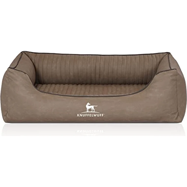 Knuffelwuff Orthopädisches Hundebett Columbia aus Laser-gestepptem Kunstleder M-L 85 x 63cm Stone – Bild 2