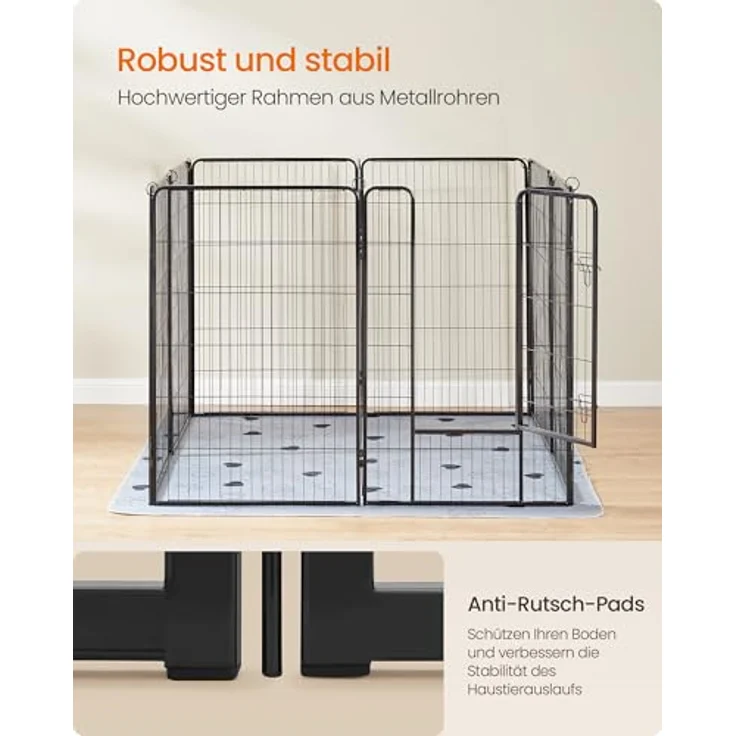 Feandrea Freilaufgehege DIY, 8 Gitterplatten je 77 x 120 cm, 2 L-förmige Riegel, für innen und außen, extra große Haustiere, schwarz – Bild 4