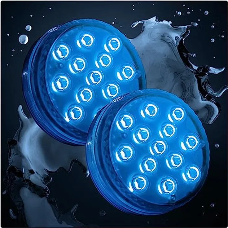 PRECORN LED Unterwasserlicht 2er Set mit Fernbedienung, 13 farbwechselnde LEDs, IP68 wasserdicht für Pool, Whirlpool und Teichbeleuchtung
