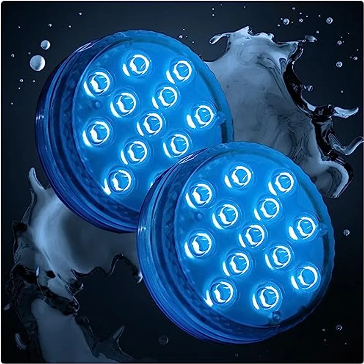 PRECORN LED Unterwasserlicht 2er Set mit Fernbedienung, 13 farbwechselnde LEDs, IP68 wasserdicht für Pool, Whirlpool und Teichbeleuchtung – Bild 1