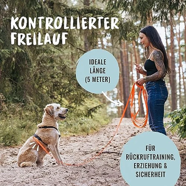 Rudelkönig Schleppleine 5m, wetterfeste & robuste Hundeleine mit Griffpolsterung für effektive Hundeerziehung – Bild 2