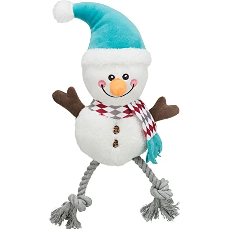 Trixie Weihnachts-Hundespielzeug, Plüsch, mit Seil und Quietscher, Schneemann, 41 cm – Bild 2