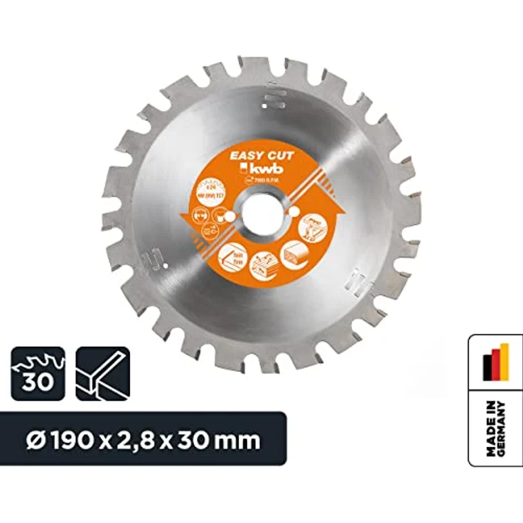 kwb Easy-Cut Kreissägeblatt für Handkreissägen 586933 (190 x 30 mm, 30 Zähne, Spezial-Wechselzahn, Allzweckblatt) u. a. für Einhell Handkreissäge TE-CS 190 – Bild 3