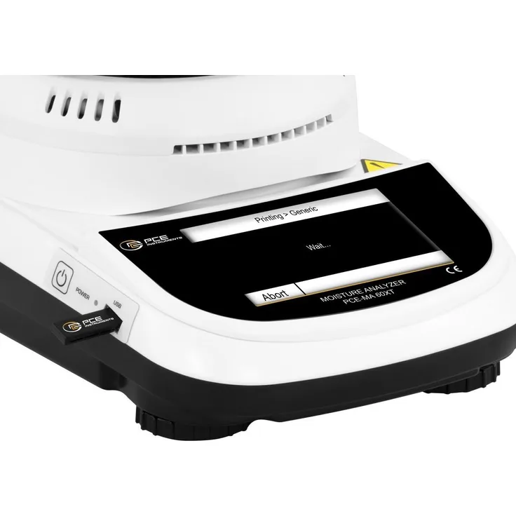 PCE Instruments Materialfeuchtemessgerät, hochpräzises Feuchtigkeitsmessgerät mit 0,18% Genauigkeit, digitaler Anzeige und 10 Aluminium-Probenschalen