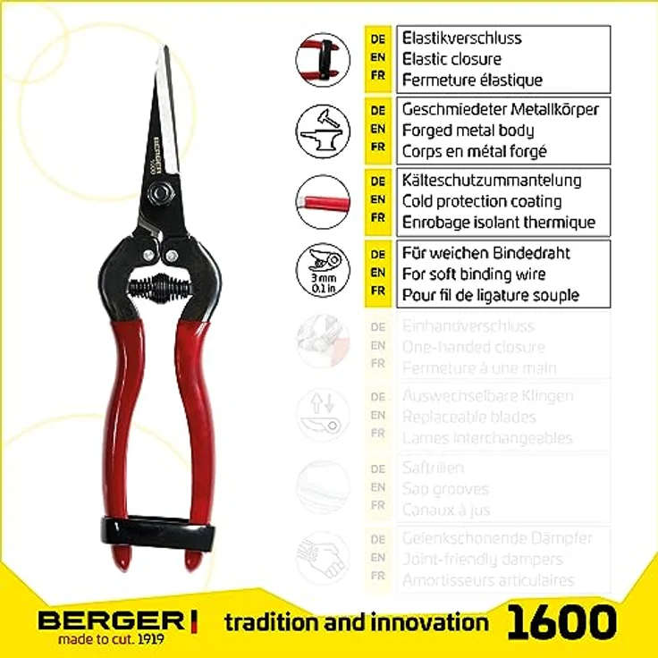 Berger Traubenschere 1600 aus Qualitätsstahl für Weinreben und Obst mittelgroß – Bild 2