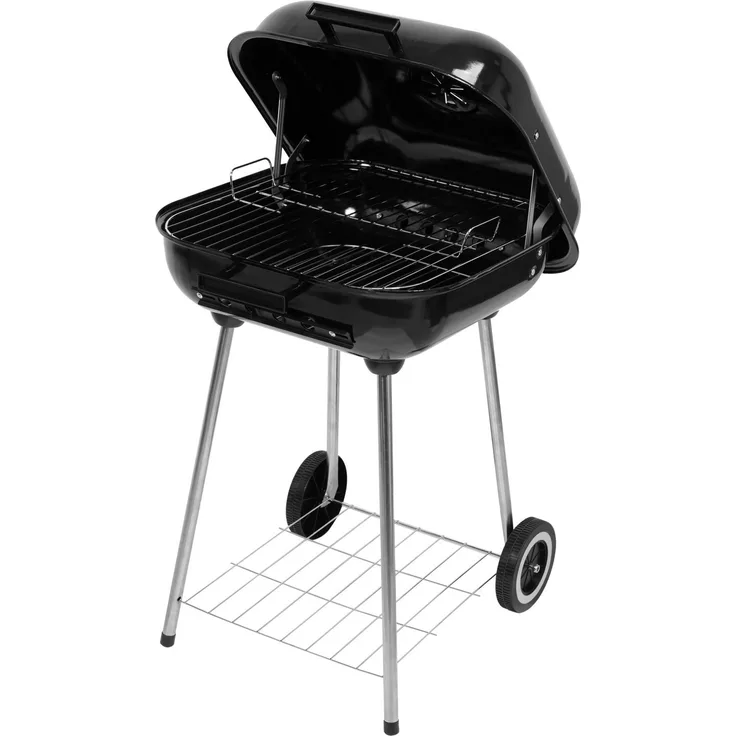 LUND Holzkohlegrill 45x40 cm mit Deckel, Campinggrill, emaillierter Rost, pulverbeschichtet, schwarz