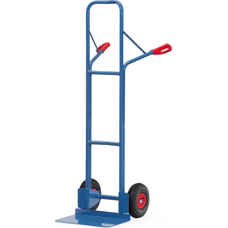 FETRA Sackkarre Stapelkarre B1328L, Stahlrohrkonstruktion mit pulverbeschichteter blauer Schaufel, Luftbereifung und Sicherheitsgriffen