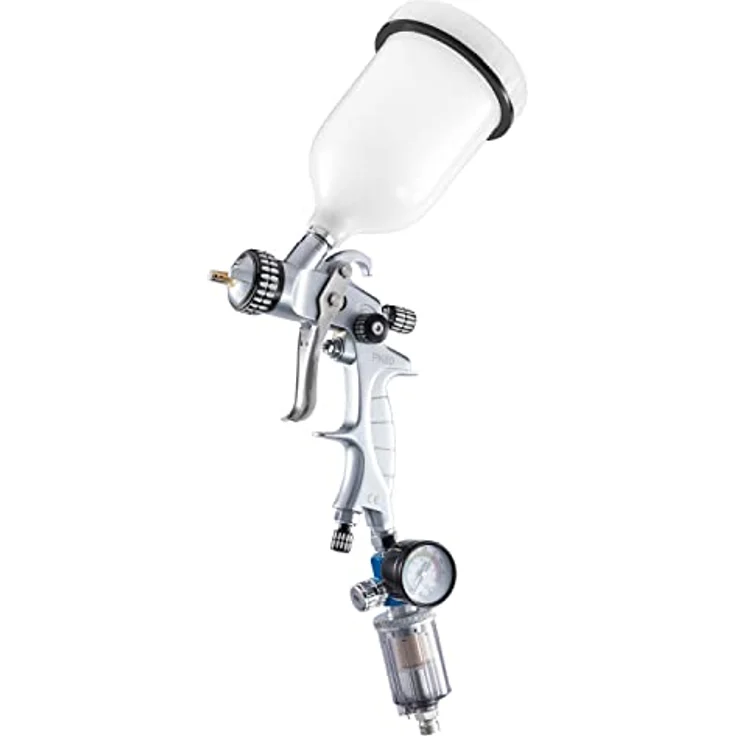 BENBOW Lackierpistole PK60, Spritzpistole mit Druckregler, Düsengrößen 1,4 + 1,8 mm, robuste Bauweise aus Aluminium – Bild 2