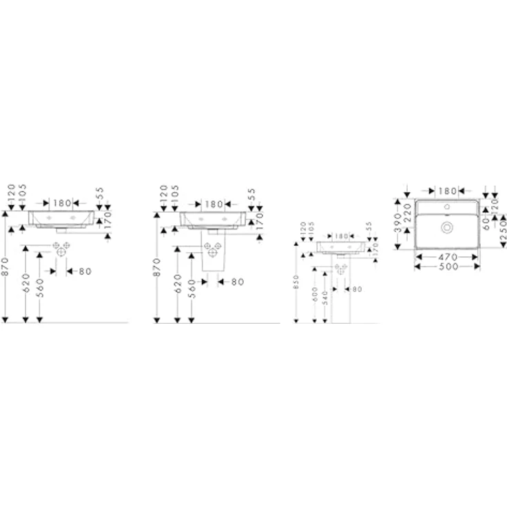 hansgrohe Xanuia Q Handwaschbecken, 500x390mm, 1 Hahnloch, mit Überlauf, weiss – Bild 2