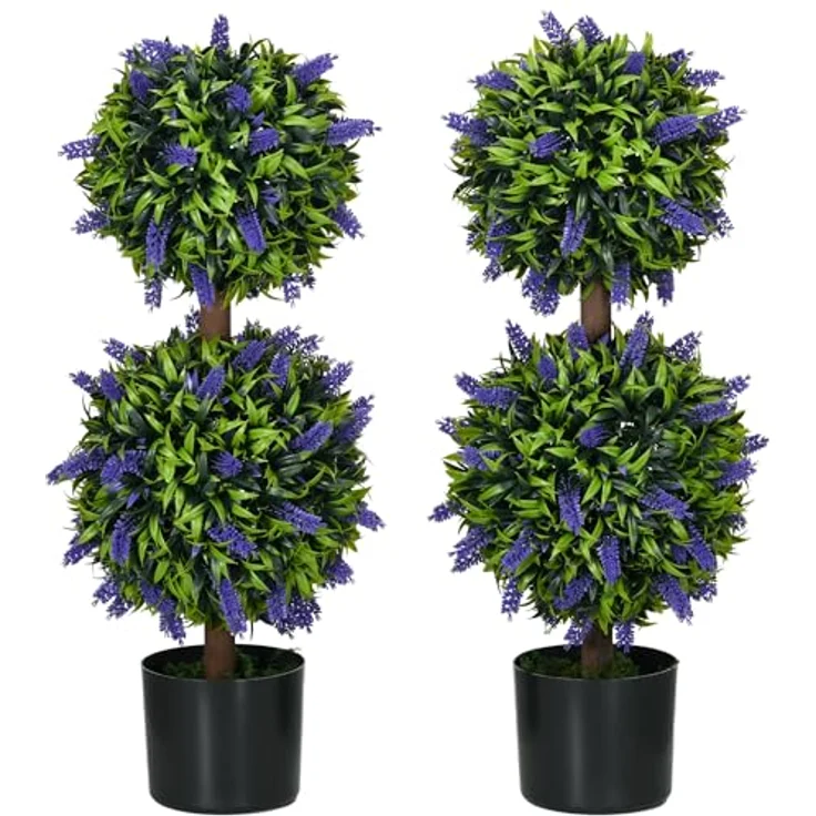HOMCOM Künstliche Pflanzen 2er-Set, UV-beständige Kunstpflanze im Blumentopf, 70 cm Zimmerpflanze mit Lavendel für Wohnzimmer, Garten – Bild 1