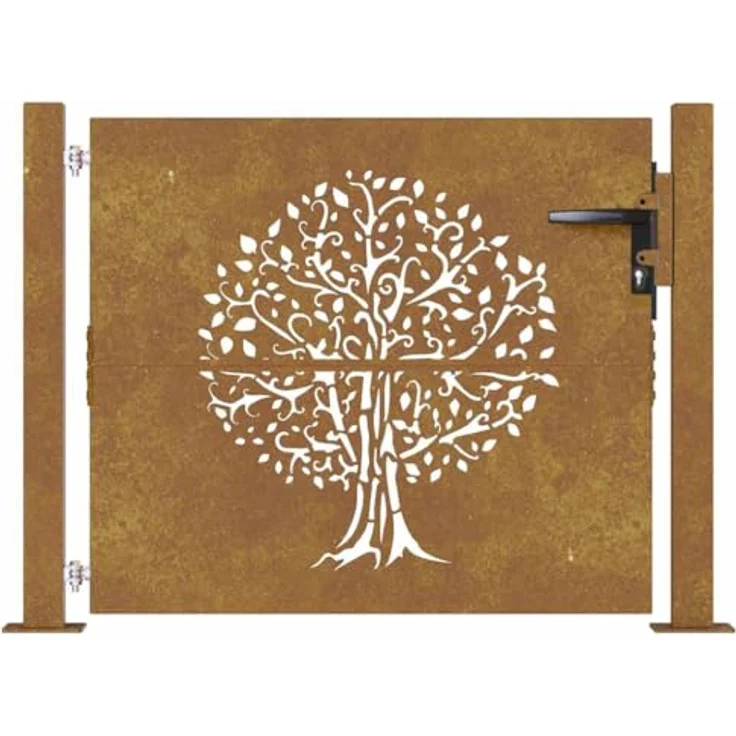 vidaXL Gartentor 105x105 cm Cortenstahl Baum-Design Abschließbar Zauntor, Rostig - Preisvergleich – Bild 9