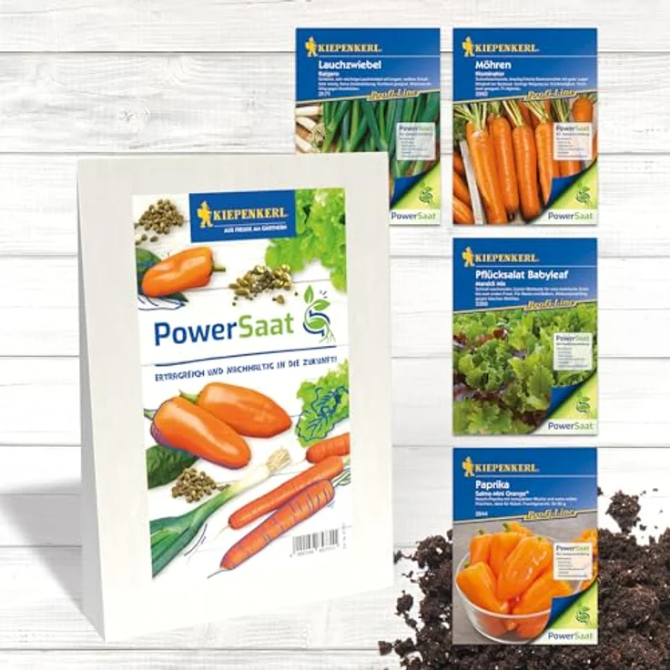 Kiepenkerl Gemüsesamen-Set PowerSaat 'Ertragreich und Nachhaltig in die Zukunft', inklusive Lauchzwiebel, Möhre, Pflücksalat und Snack-Paprika – Bild 1