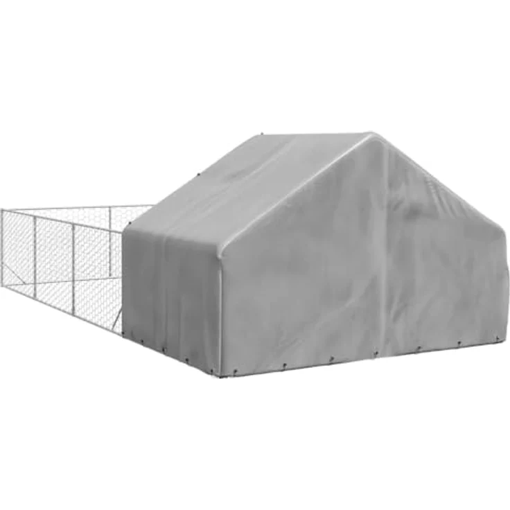 vidaXL Outdoor-Hundezwinger mit Auslauf 7x3x1,9 m Verzinkter Stahl, überdachter Hundekäfig in Grau - Robuste Konstruktion, wasserabweisender Bezug, sicherer Zugang – Bild 5