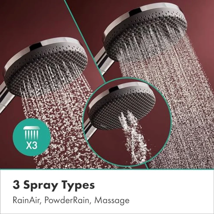 hansgrohe Raindance Alive Select S Handbrause 125 mm, 3 Strahlarten (RainAir, PowderRain, massierender Strahl), Graphit, QuickClean-Technologie, 14 l/min – Bild 3