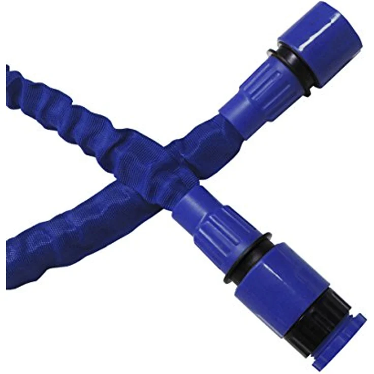 HELO Gartenschlauch 'Flexi', 22,5 m ausgedehnt (7,5 m gefaltet), blauer flexibler Wasserschlauch mit verstärktem Gewebe und 7-in-1 Multifunktionsdüse – Bild 4