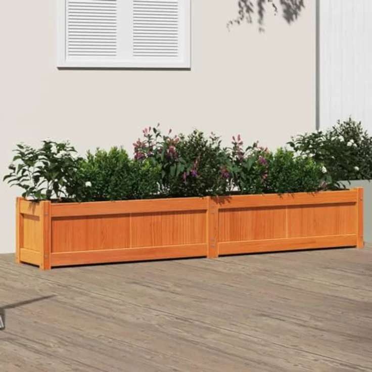 vidaXL Pflanzkübel, Blumenkübel aus massivem Kiefernholz in wachsbraun, großzügiges Fassungsvermögen für Garten, Terrasse und Balkon – Bild 2