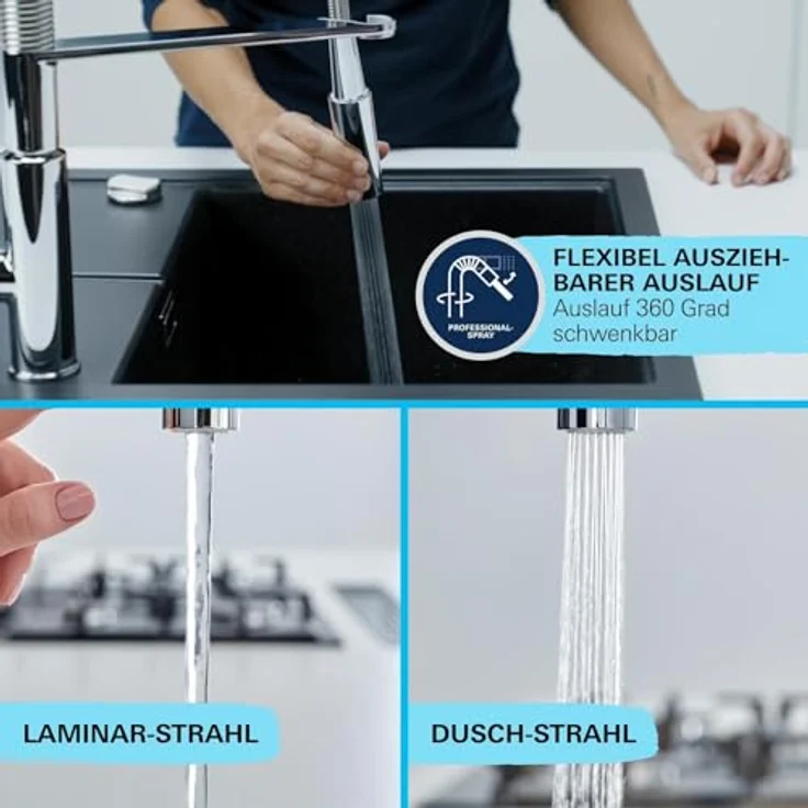 Grohe Einhebel Spültischbatterie 30361000, Hochdruck Küchenarmatur mit QuickFix, chrom, 360° schwenkbarer Auslauf, Keramikkartusche mit Temperaturbegrenzer – Bild 6